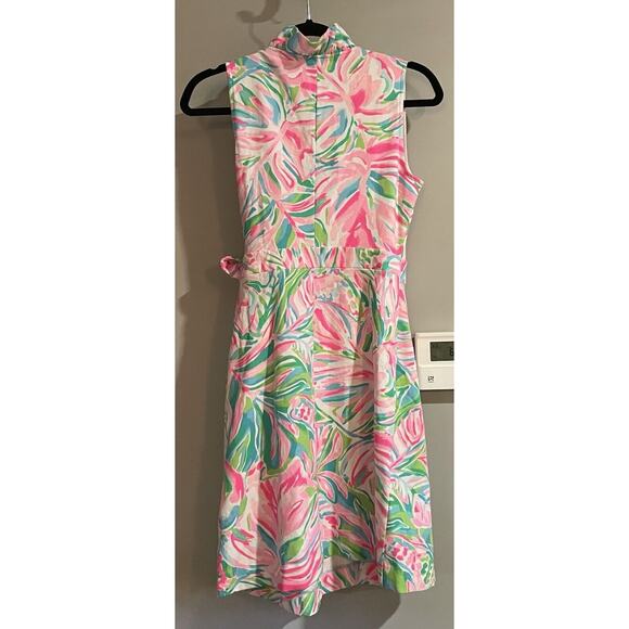 Lilly Pulitzer Dress Romee Wrap Ruffle Floral My‎ World Cotton Stretch Womens XS - Picture 2 of 7
